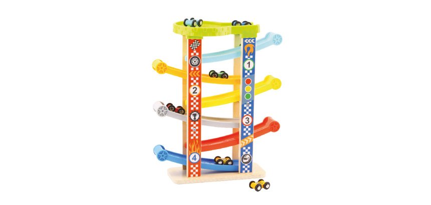 Juego infantil imaginovo madera torre de deslizamiento con 7 niveles incluye 6 coches +18 meses 38x32x14cm