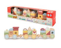 Juego infantil imaginovo madera tren figuras apilables con ruedas +18 meses 38x9,5x7,5cm