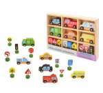 Juego infantil imaginovo madera vehiculos y señales de trafico +3 años 16 piezas 30x22x4cm