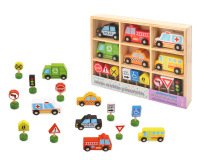 Juego infantil imaginovo madera vehiculos y señales de trafico +3 años 16 piezas 30x22x4cm