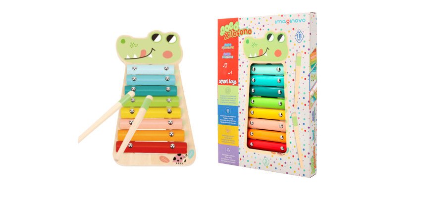 Juego infantil imaginovo madera xilofono instrumento musical cocodrilo +18 meses 28x14,8x2,5cm