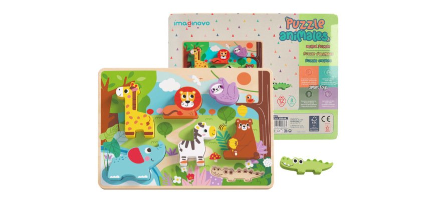 Puzle infantil imaginovo madera 3d animales +12 meses 8 piezas 29,5x22x1,7cm