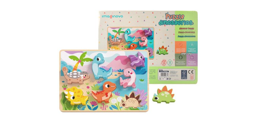 Puzle infantil imaginovo madera 3d dinosaurios +12 meses 8 piezas 29,5x22x1,7cm