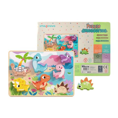 Puzle infantil imaginovo madera 3d dinosaurios +12 meses 8 piezas 29,5x22x1,7cm