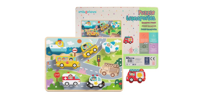 Puzle infantil imaginovo madera 3d vehiculos +12 meses 8 piezas 29,5x22x1,7cm