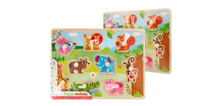 Puzle infantil imaginovo madera animales +18 meses 9 piezas 30x22,5x1,5cm