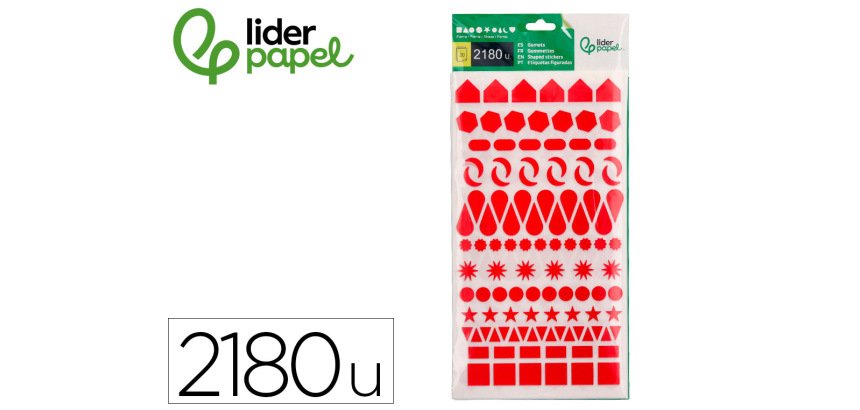 Gomets liderpapel figuras surtidas bolsa de 20 hojas circulos triangulos estrellas cuadrados colores surtidos