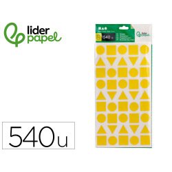 Gomets liderpapel figuras surtidas bolsa de 12 hojas figuras geometricas medianas colores surtidos