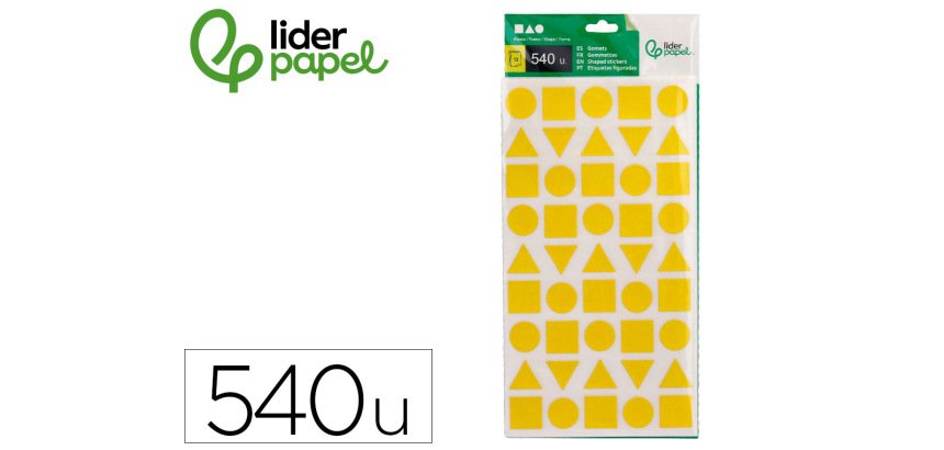 Gomets liderpapel figuras surtidas bolsa de 12 hojas figuras geometricas medianas colores surtidos