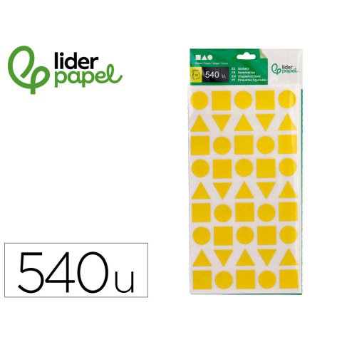 Gomets liderpapel figuras surtidas bolsa de 12 hojas figuras geometricas medianas colores surtidos