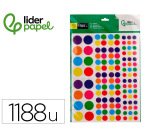 Gomets liderpapel autoadhesivo figuras de colores y tamaños surtidos bolsa de 10 hojas 1188 unidades