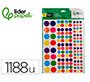 Gomets liderpapel autoadhesivo figuras de colores y tamaños surtidos bolsa de 10 hojas 1188 unidades