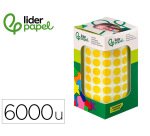 Gomets liderpapel autoadhesivo circulos 10,5 mm amarillo rollo de 6000 unidades en caja de carton