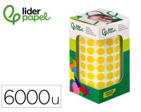 Gomets liderpapel autoadhesivo circulos 10,5 mm amarillo rollo de 6000 unidades en caja de carton