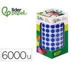 Gomets liderpapel autoadhesivo circulos 10,5 mm azul rollo de 6000 unidades en caja de carton