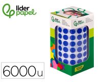 Gomets liderpapel autoadhesivo circulos 10,5 mm azul rollo de 6000 unidades en caja de carton
