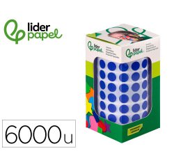 Gomets liderpapel autoadhesivo circulos 10,5 mm azul rollo de 6000 unidades en caja de carton