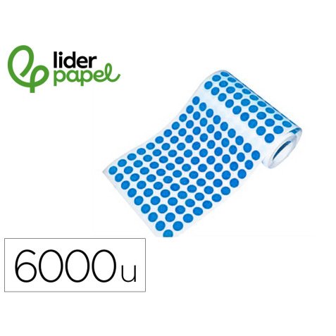 Gomets liderpapel autoadhesivo s circulos 10,5 mm azul rollo de 6000 unidades en caja de carton
