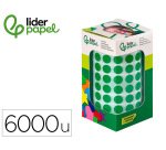 Gomets liderpapel autoadhesivo circulos 10,5 mm verde rollo de 6000 unidades en caja de carton