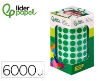 Gomets liderpapel autoadhesivo circulos 10,5 mm verde rollo de 6000 unidades en caja de carton