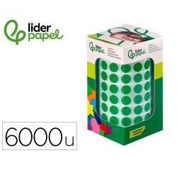 Gomets liderpapel autoadhesivo circulos 10,5 mm verde rollo de 6000 unidades en caja de carton