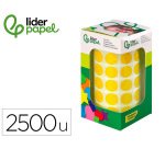 Gomets liderpapel autoadhesivo circulos 15 mm amarillo rollo de 2500 unidades en caja de carton