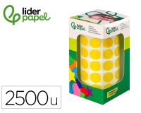 Gomets liderpapel autoadhesivo circulos 15 mm amarillo rollo de 2500 unidades en caja de carton