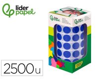 Gomets liderpapel autoadhesivo circulos 15 mm azul rollo de 2500 unidades en caja de carton