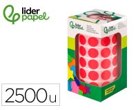 Gomets liderpapel autoadhesivo circulos 15 mm rojo rollo de 2500 unidades en caja de carton