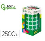 Gomets liderpapel autoadhesivo circulos 15 mm verde rollo de 2500 unidades en caja de carton