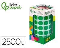 Gomets liderpapel autoadhesivo circulos 15 mm verde rollo de 2500 unidades en caja de carton