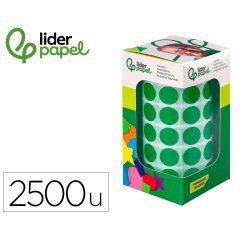 Gomets liderpapel autoadhesivo circulos 15 mm verde rollo de 2500 unidades en caja de carton