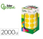 Gomets liderpapel autoadhesivo circulos 20 mm amarillo rollo de 2000 unidades en caja de carton