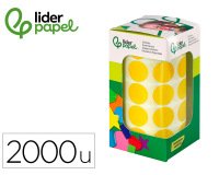 Gomets liderpapel autoadhesivo circulos 20 mm amarillo rollo de 2000 unidades en caja de carton