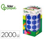 Gomets liderpapel autoadhesivo circulos 20 mm azul rollo de 2000 unidades en caja de carton