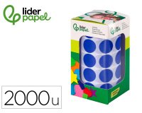 Gomets liderpapel autoadhesivo circulos 20 mm azul rollo de 2000 unidades en caja de carton