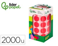 Gomets liderpapel autoadhesivo circulos 20 mm rojo rollo de 2000 unidades en caja de carton