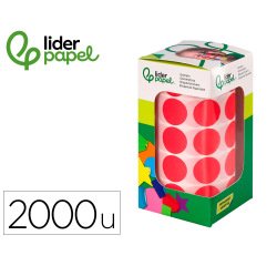 Gomets liderpapel autoadhesivo circulos 20 mm rojo rollo de 2000 unidades en caja de carton