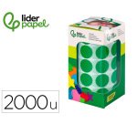 Gomets liderpapel autoadhesivo circulos 20 mm verde rollo de 2000 unidades en caja de carton