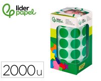 Gomets liderpapel autoadhesivo circulos 20 mm verde rollo de 2000 unidades en caja de carton