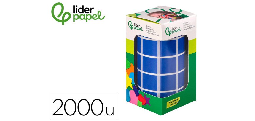 Gomets liderpapel autoadhesivo cuadrado 20x20 mm azul rollo de 2000 unidades en caja de carton