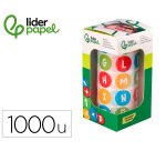 Gomets liderpapel autoadhesivo redondo abecedario 20 mm colores surtidos rollo de 1000 unidades en caja de carton