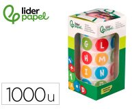 Gomets liderpapel autoadhesivo redondo abecedario 20 mm colores surtidos rollo de 1000 unidades en caja de carton
