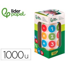 Gomets liderpapel autoadhesivo redondo numeros 20 mm colores surtidos rollo de 1000 unidades en caja de carton