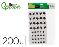 Gomets liderpapel autoadhesivo estrellas plateadas surtidas bolsa de 5 hojas con 200 unidades