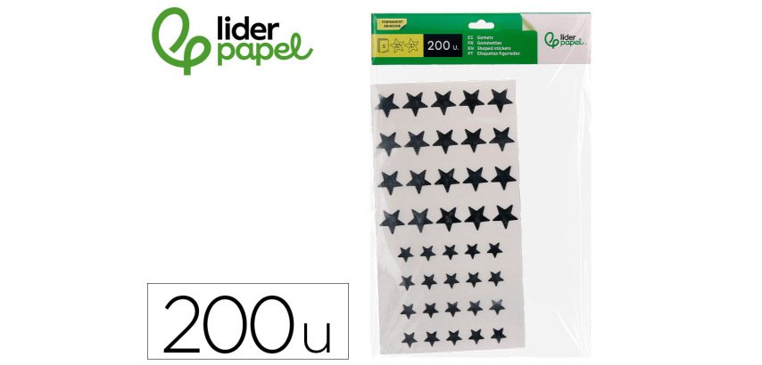 Gomets liderpapel autoadhesivo estrellas plateadas surtidas bolsa de 5 hojas con 200 unidades