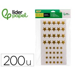 Gomets liderpapel autoadhesivo estrellas doradas surtidas bolsa de 5 hojas con 200 unidades
