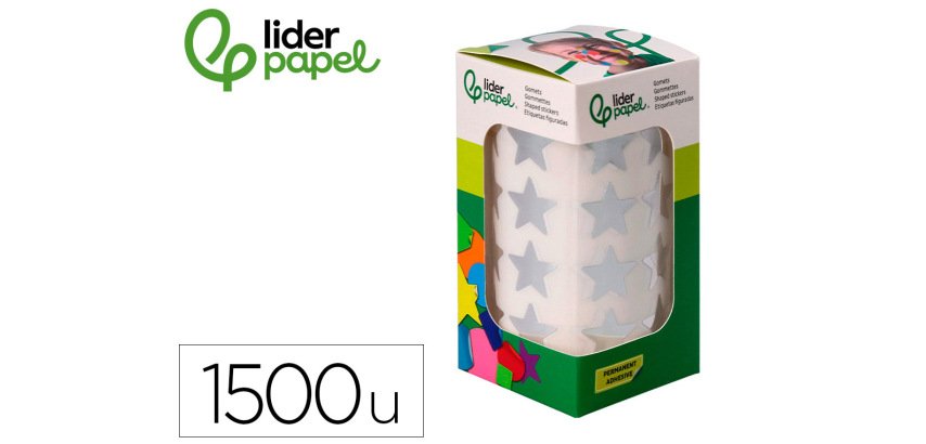 Gomets liderpapel autoadhesivo estrellas plateadas 20 mm 1500 unidades en caja de carton