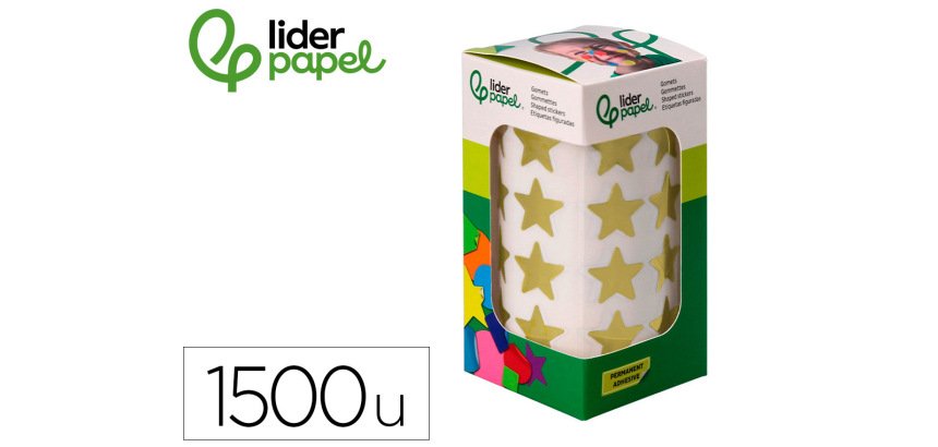 Gomets liderpapel autoadhesivo estrellas doradas 20 mm 1500 unidades en caja de carton