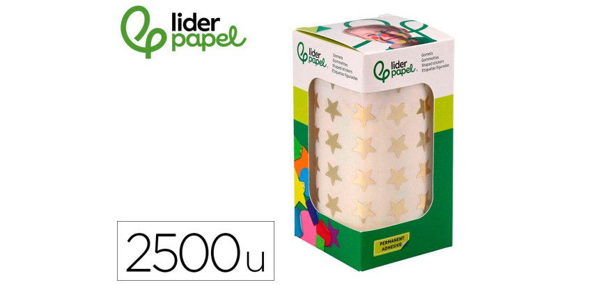 Gomets liderpapel autoadhesivo estrellas doradas surtidas 2500 unidades en caja de carton